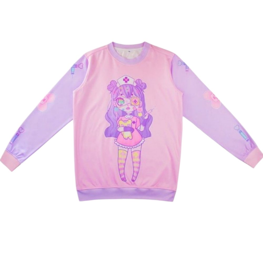 KAWAII nurse‎ cutie pastel goth pink Menhera Chan crewneck top M